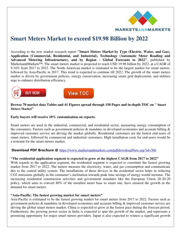 Smart Meters Market to exceed $19.98 Billion by 2022