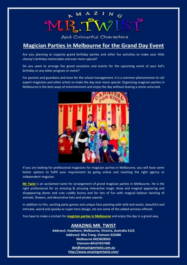 Magician Parties in Melbourne for the Grand Day Event