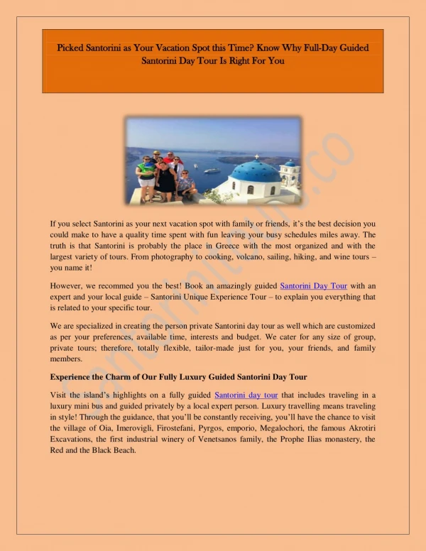 Plan for Stupendous Santorini Sightseeing ToursEarly & Enjoy