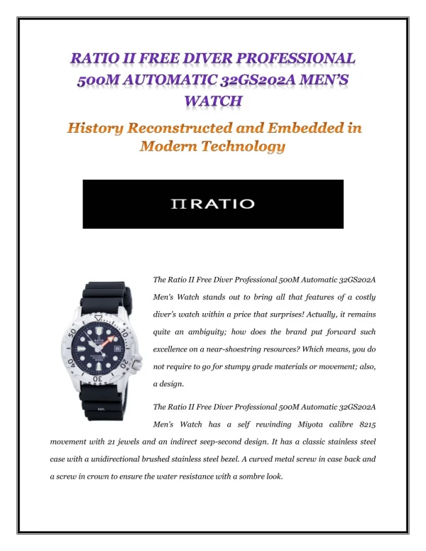 RATIO II FREE DIVER PROFESSIONAL 500M AUTOMATIC MEN’S WATCH