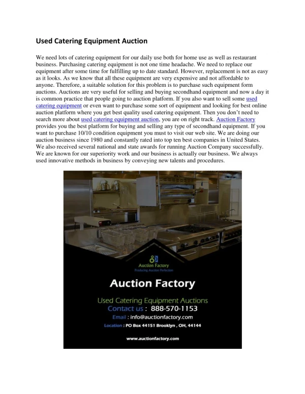 Used Catering Equipment Auction