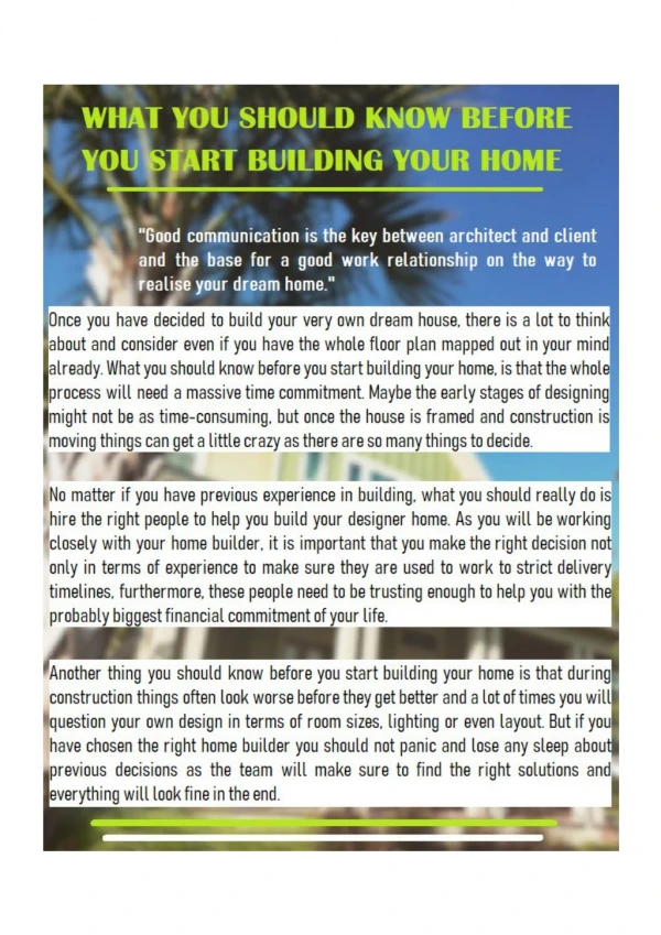 What You should Know before You Start Building Your Home