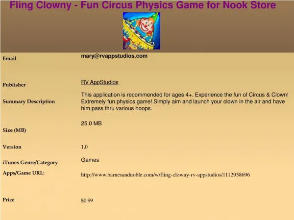 Fling Clowny - Fun Circus Physics Game for Nook Store