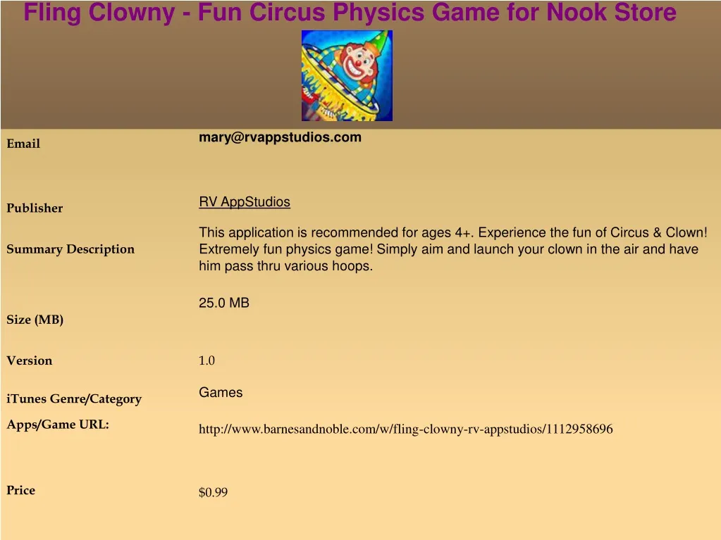 fling clowny fun circus physics game for nook