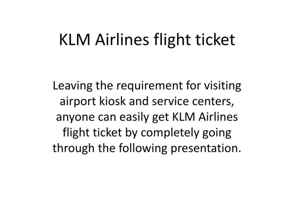 KLM Airlines flight ticket