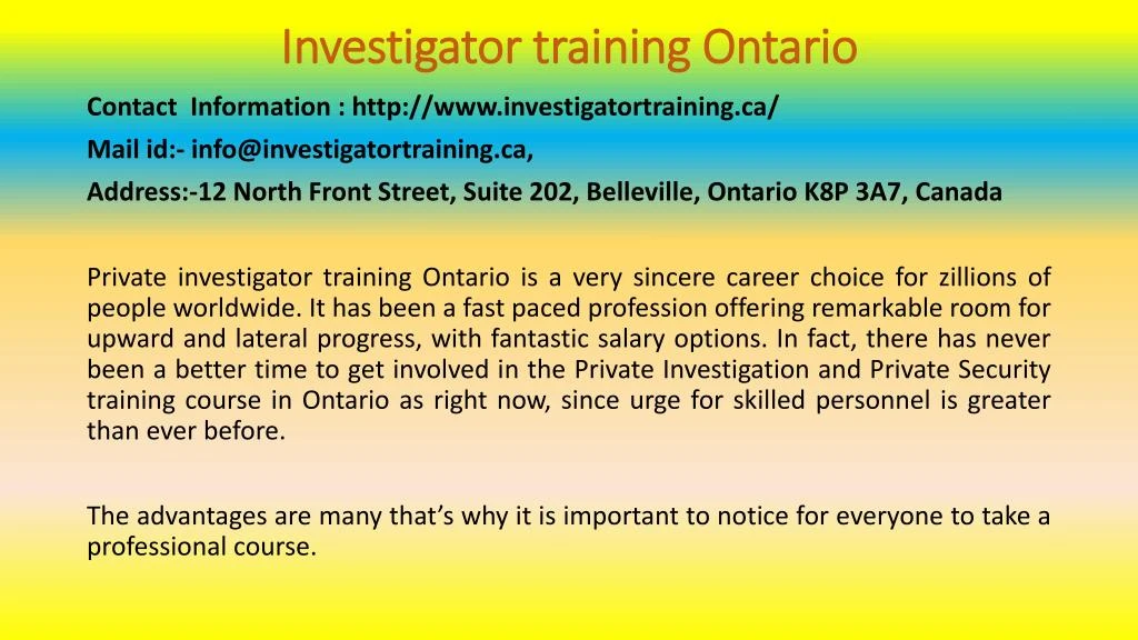 investigator training ontario
