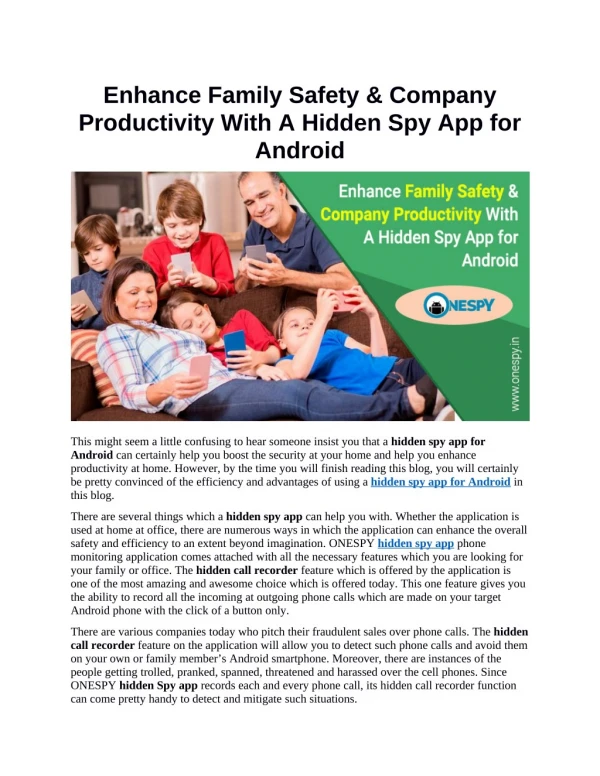 Enhance Family Safety & Company Productivity With A Hidden Spy App for Android