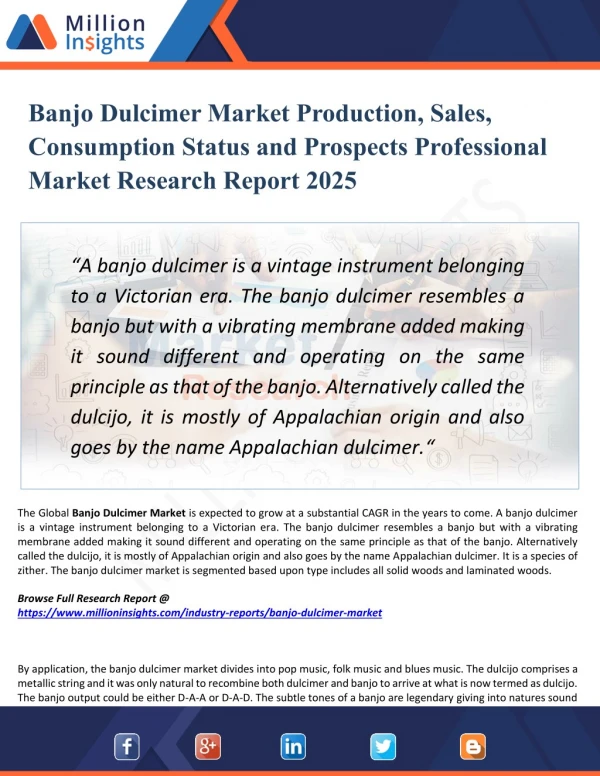 Banjo Dulcimer Market 2025 Consumption Analysis, Growth Forecast by Manufacturers, Regions, Type and Application