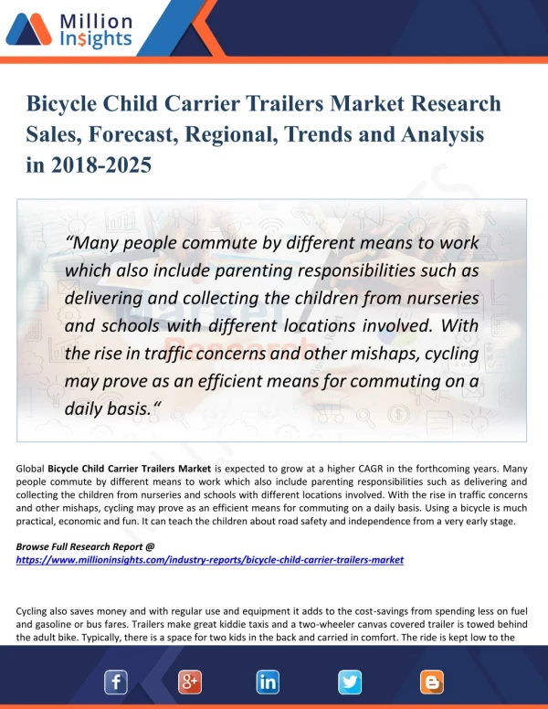 Bicycle Child Carrier Trailers Market Size and Gross Margin Analysis to 2025 by Million Insights