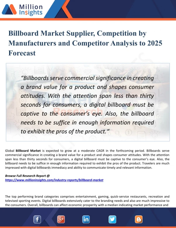 Billboard Market Manufacturers, Suppliers and Top Key Players Analysis up to 2018-2025 Forecast