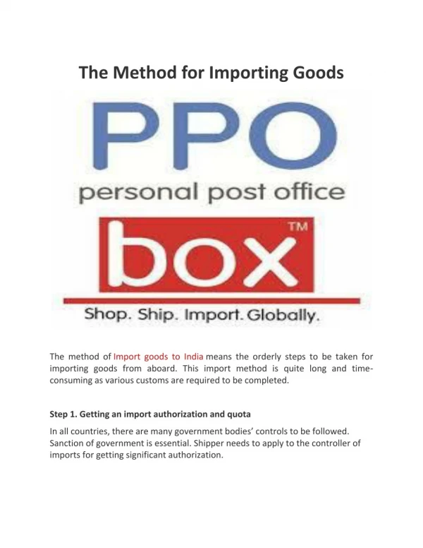 The Method For Importing Goods