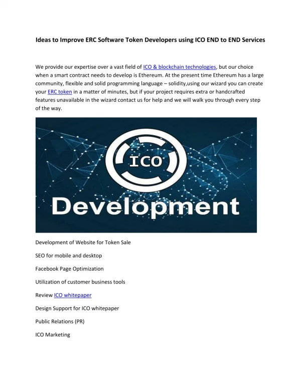 Ideas to Improve ERC Software Token Developers using ICO END to END Services