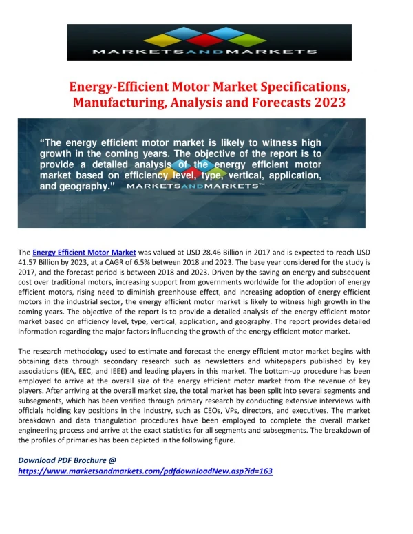 Energy-Efficient Motor Market Specifications, Manufacturing, Analysis and Forecasts 2023