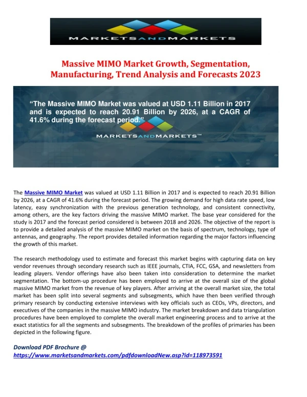 Massive MIMO Market Growth, Segmentation, Manufacturing, Trend Analysis and Forecasts 2023