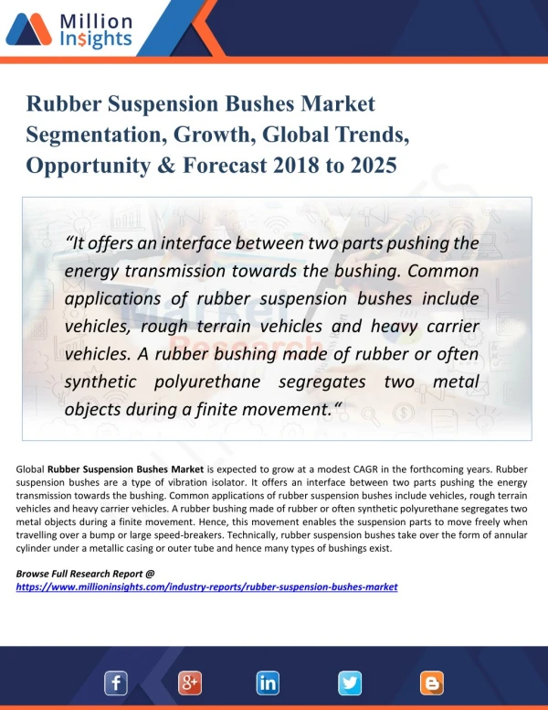 Rubber Suspension Bushes Market Manufacturers,Types,Regions and Applications Research Report Forecast to 2025