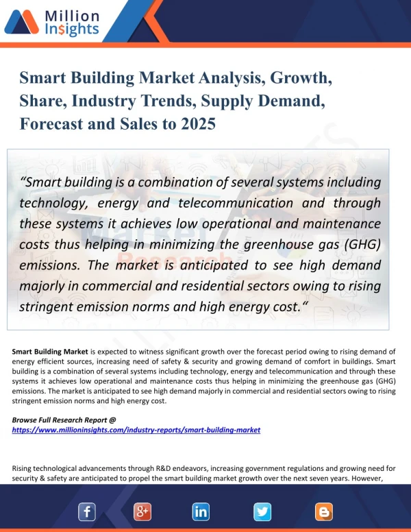 Smart Building Market Key Players, Industry Overview, Supply and Consumption Demand Analysis to 2025