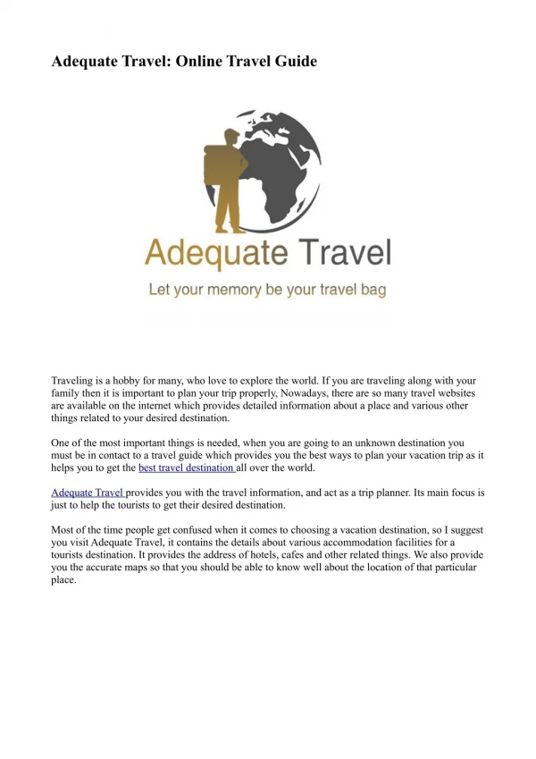 Adequate Travel: Online Travel Guide Traveling