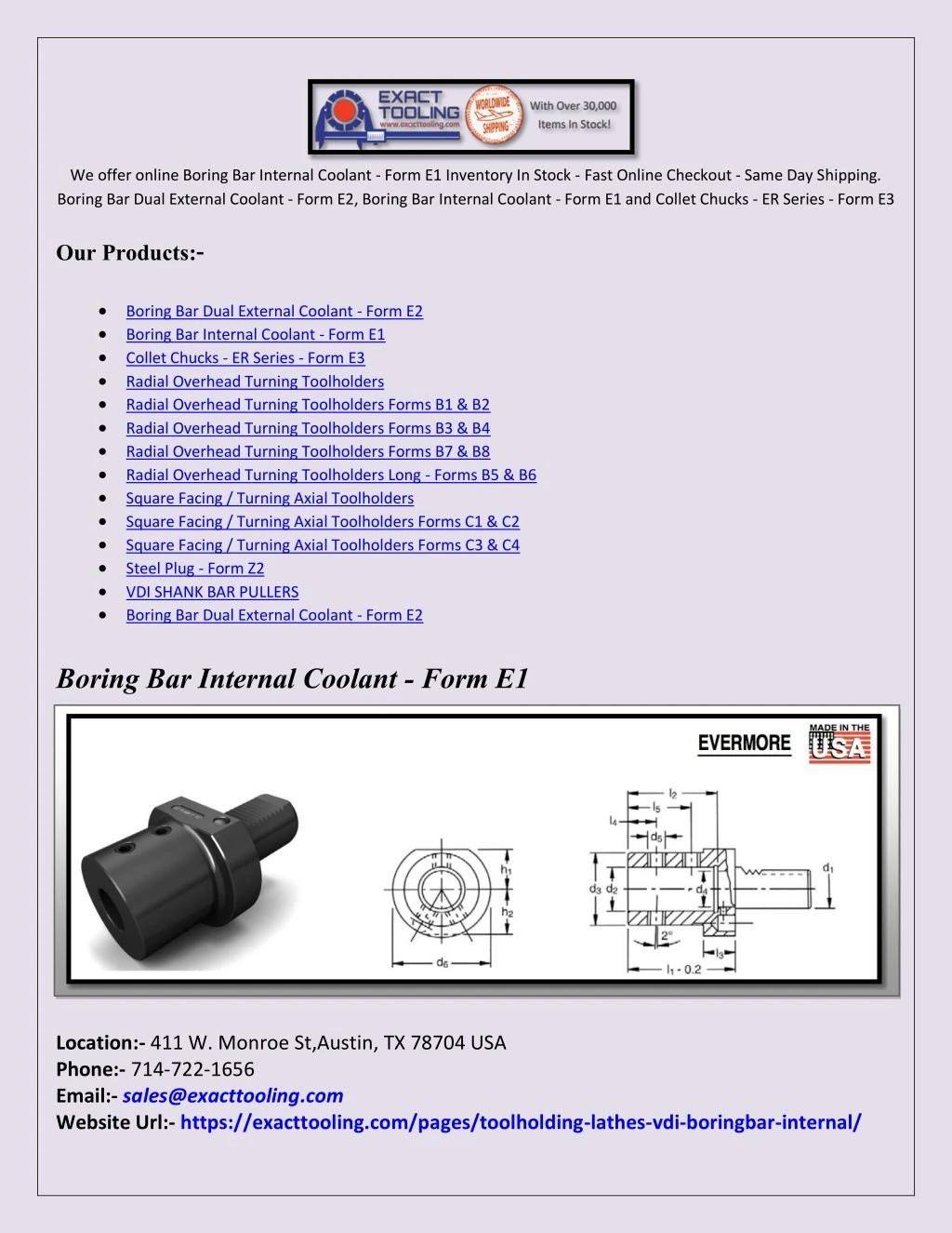 we offer online boring bar internal coolant form