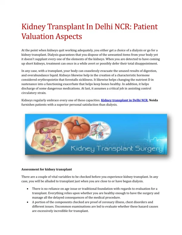 Kidney Transplant In Delhi NCR: Patient Valuation Aspects