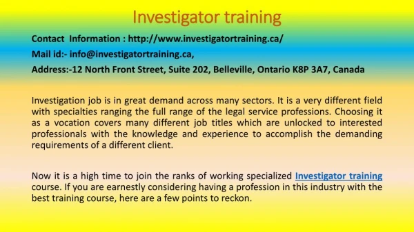 Investigator Training Course - A Few Points To Reckon