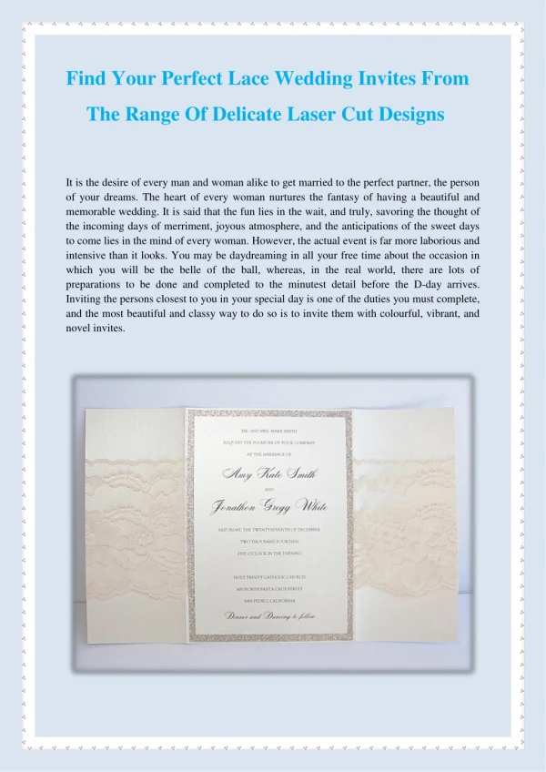 Find Your Perfect Lace Wedding Invites From The Range Of Delicate Laser Cut Designs
