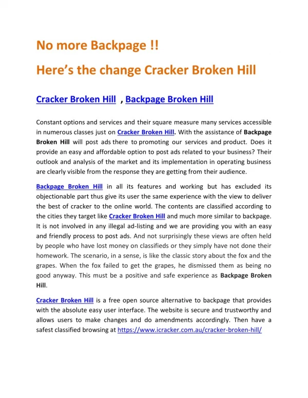 No more Backpage !! Here’s the change Cracker Broken Hill