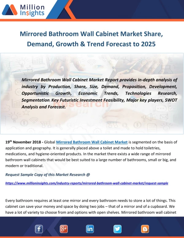 Mirrored Bathroom Wall Cabinet Market Share, Demand, Growth & Trend Forecast to 2025