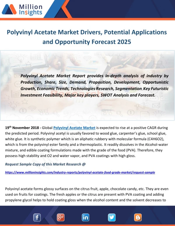 Polyvinyl Acetate Market Drivers, Potential Applications and Opportunity Forecast 2025