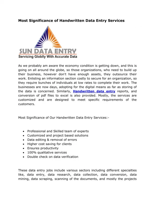 Most Significance of Handwritten Data Entry Services