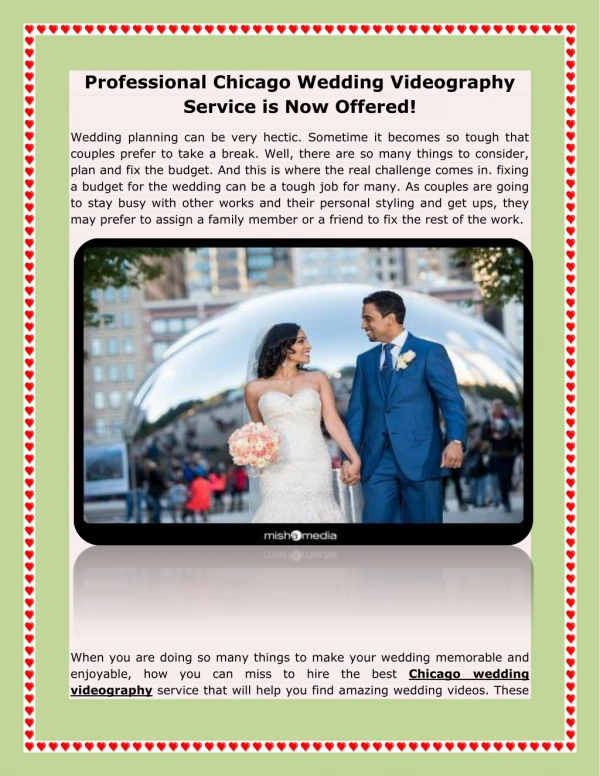 Professional Chicago Wedding Videography Service is Now Offered!