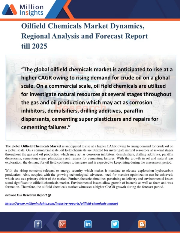 Oilfield Chemicals Market Dynamics, Regional Analysis and Forecast Report till 2025