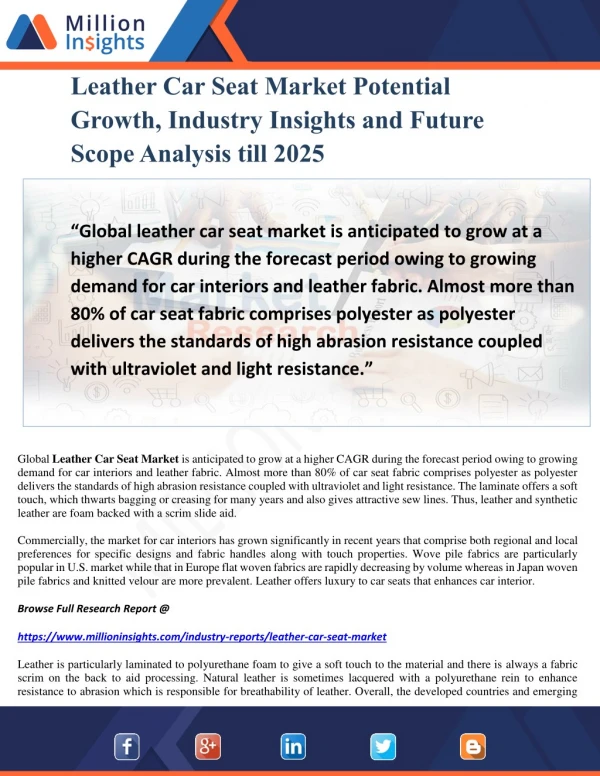 Leather Car Seat Market Potential Growth, Industry Insights and Future Scope Analysis till 2025