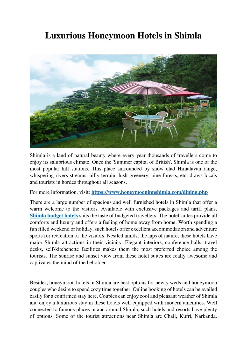 luxurious honeymoon hotels in shimla