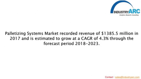 Palletizing Systems Market is growing at a CAGR of 4.3% through the forecast period 2018-2023.