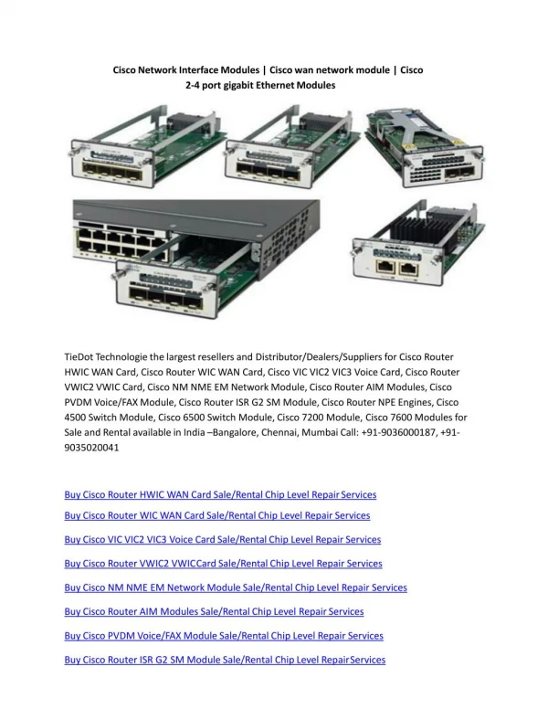 Cisco network interface modules| Refurbished WIC-HWIC Wan Cards Rental| Used Cisco Wan Cards Chip level Repair Services
