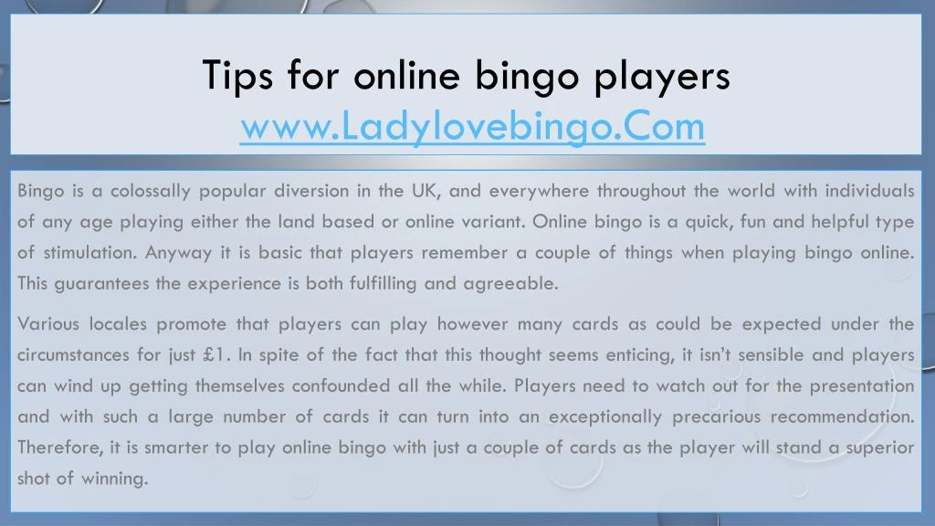 tips for online bingo players www ladylovebingo com