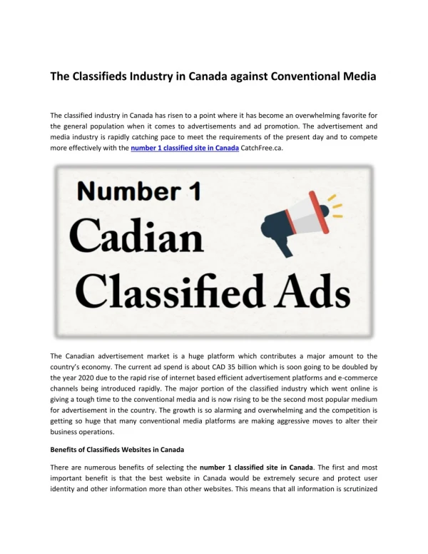 The Classifieds Industry in Canada against Conventional Media