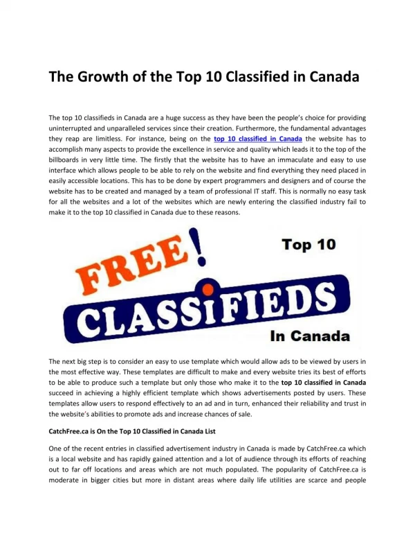 The Growth of the Top 10 Classified in Canada