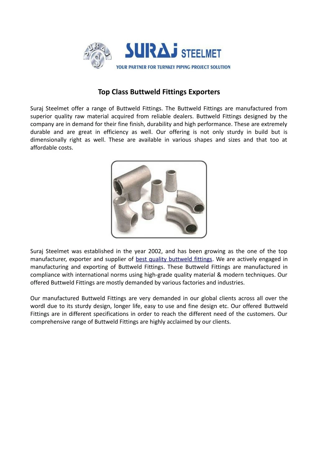 top class buttweld fittings exporters