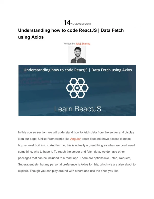 Understanding how to code ReactJS | Data Fetch using Axios