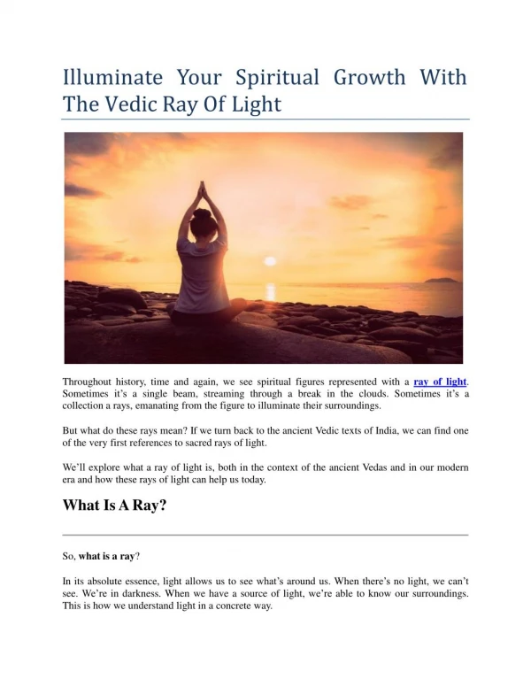Illuminate Your Spiritual Growth With The Vedic Ray Of Light