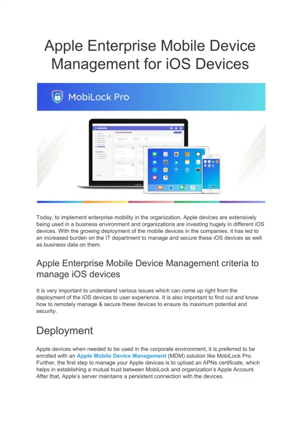Apple Enterprise Mobile Device Management for iOS Devices