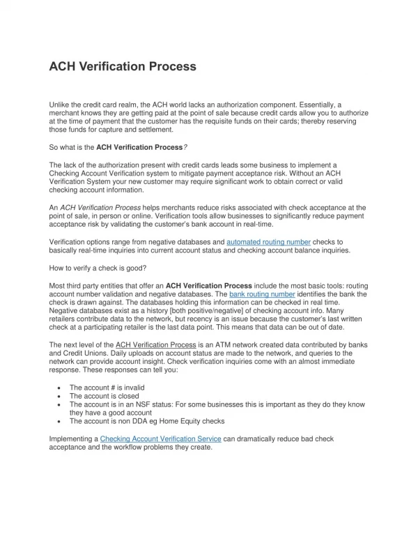 ACH Verification Process