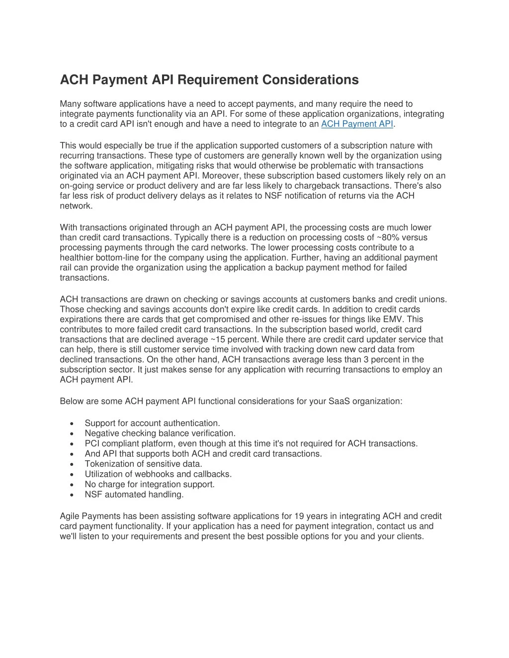 ach payment api requirement considerations