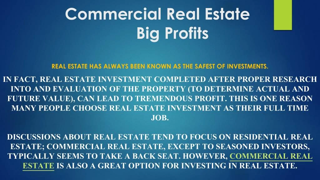 commercial real estate big profits