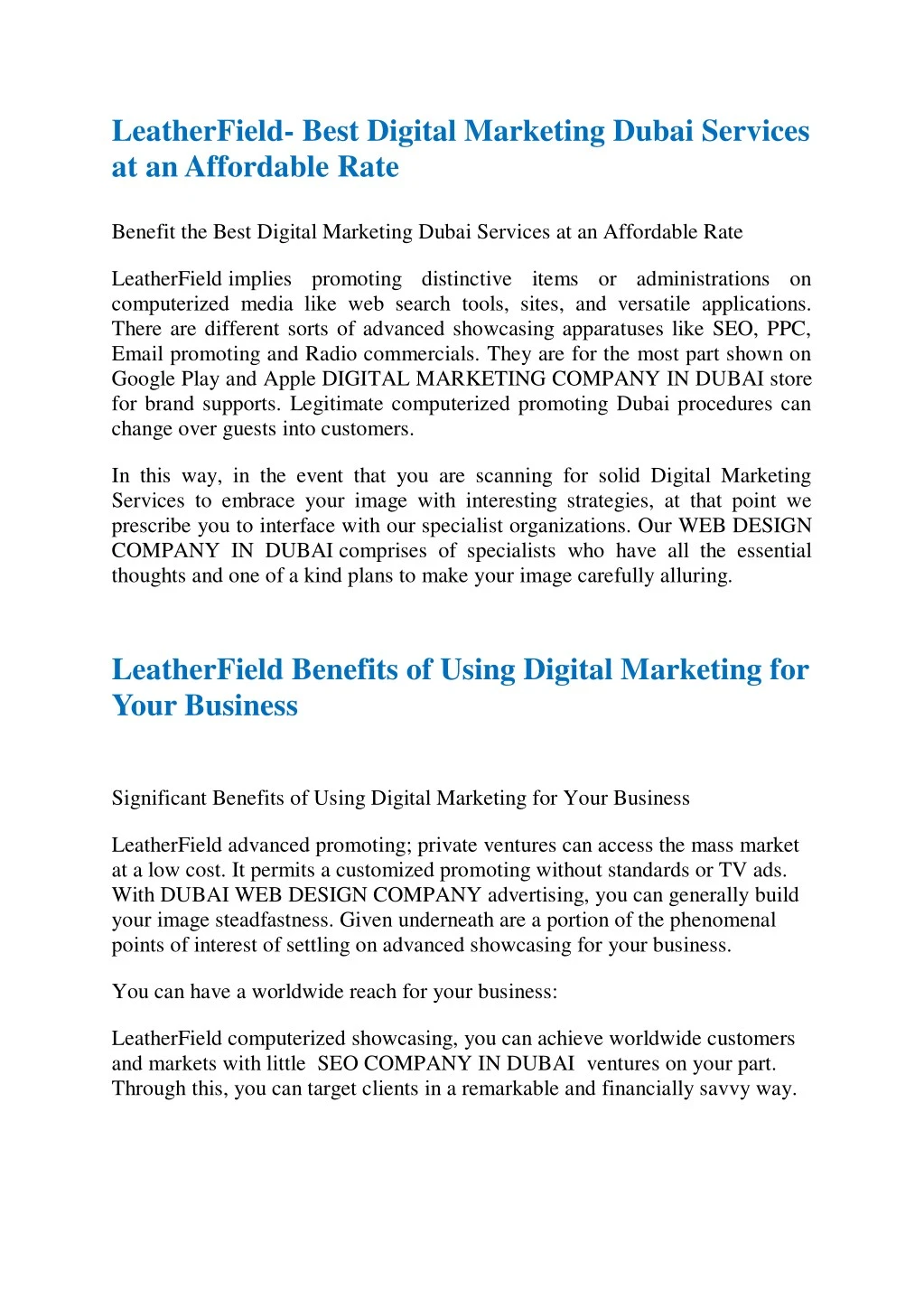 leatherfield best digital marketing dubai