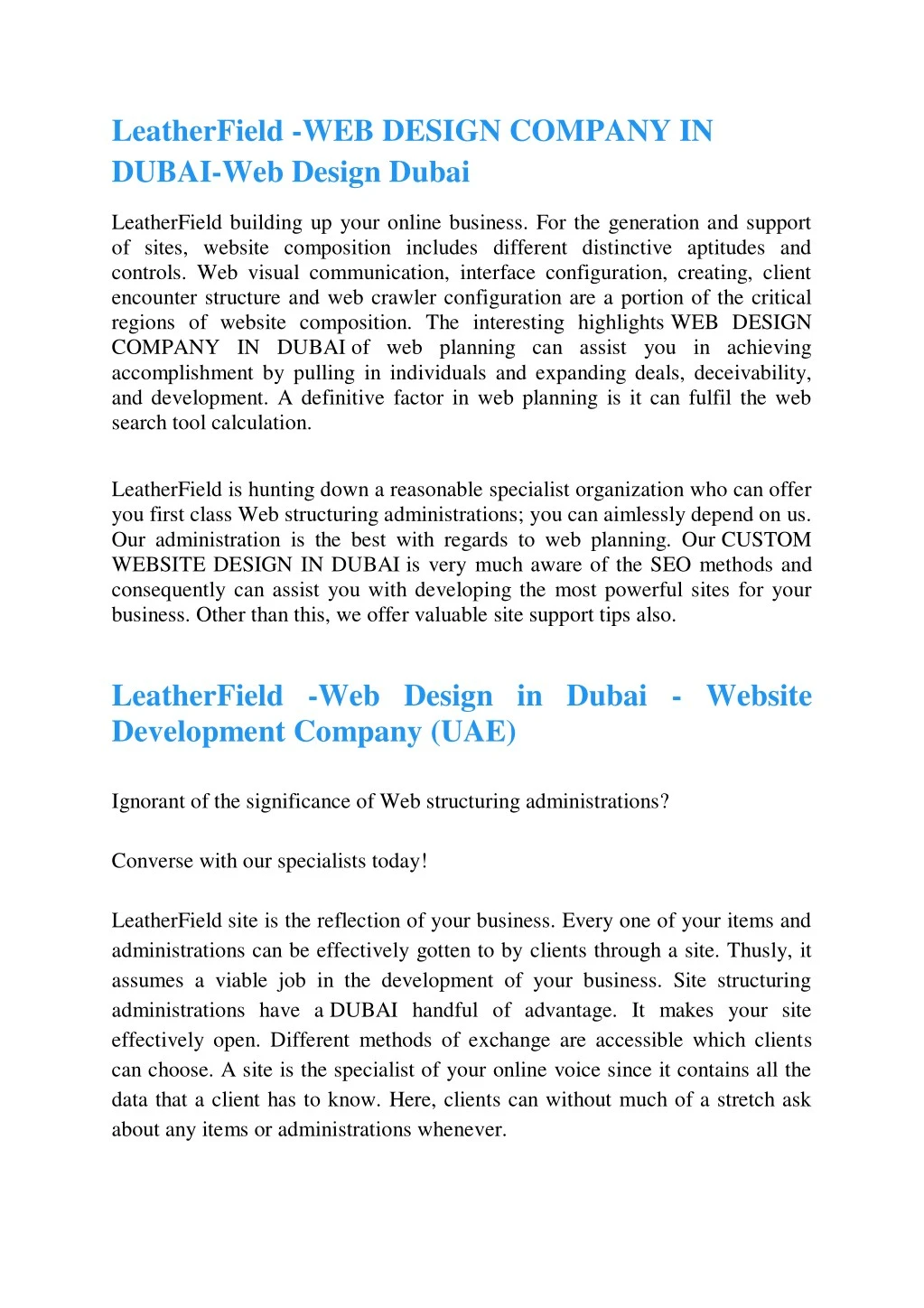 leatherfield web design company in dubai