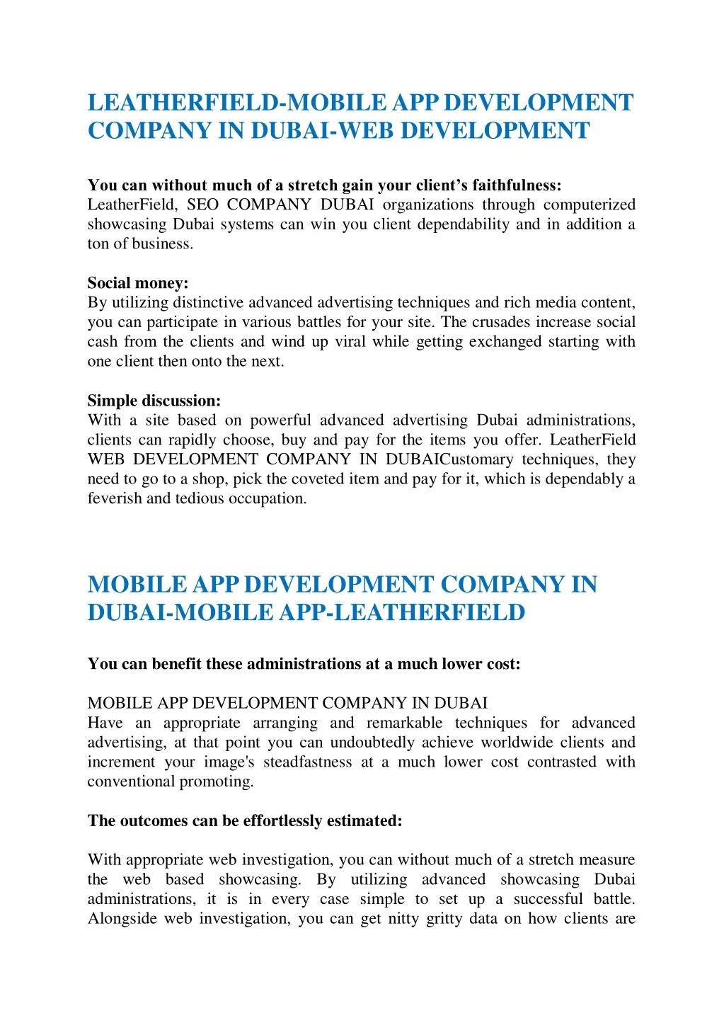 leatherfield mobile app development company