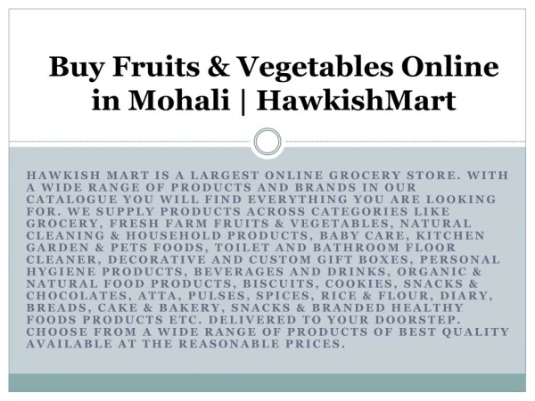 Buy Grocery and Fruits & Vegetable Online Mohali, Chandigarh, Panchkula, Kharar