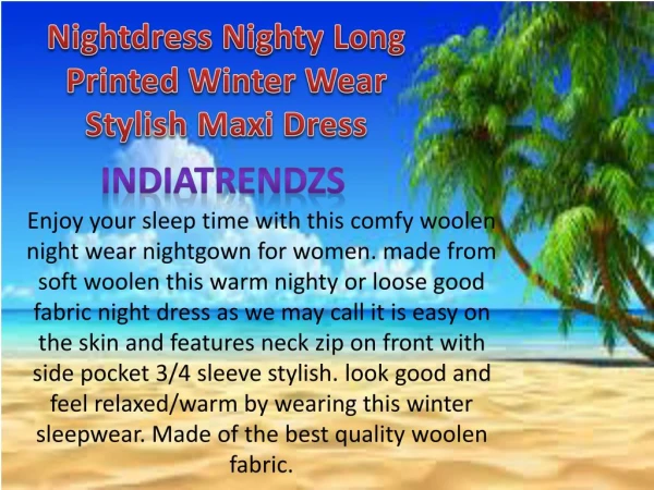 Nightdress Nighty Long Printed Winter Wear Stylish Maxi Dress